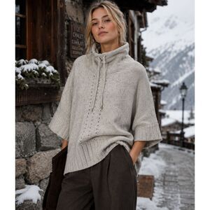 Smartwool Womens L XL Merino Wool Blend Gray Turtleneck Poncho Sweater Tunic